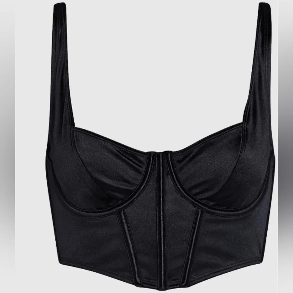 LA SENZA | Women's Black Mirrored Satin Unlined Underwire Bra Top - Picture 2 of 8